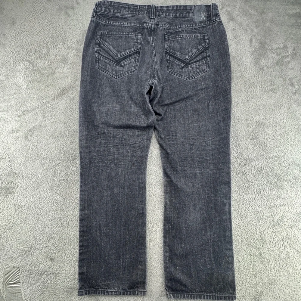 Marc Ecko Cut & Sew Mens 38 Straight Leg Black Denim Jeans‎ Embroidered Pockets